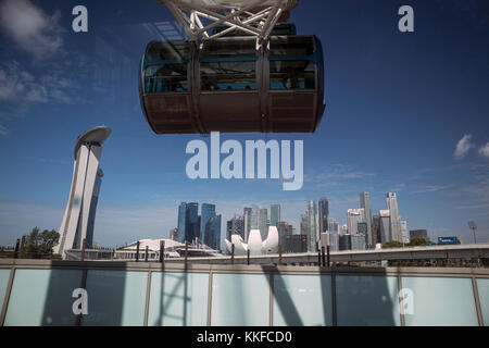 Daytime shot of  the Marina Bay area in Singapore, taken from the Singapore Flyer Wheel showing the skyline of Singapore and a pod on the flyer Stock Photo