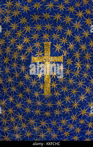Detail of the Paleo-Christian Mosaic Ceiling in Ravenna's Galla Placidia with Stars and Latin Cross Stock Photo