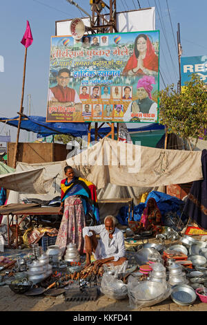 PUSHKAR, INDIA, October 29, 2017 : Selling under a tent during the festival. Pushkar Camel fair is one of the largest cattle fairs in the country with Stock Photo