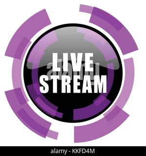 Live stream pink violet modern design vector web and smartphone icon. Round button in eps 10 isolated on white background. Stock Vector