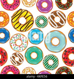 Donut, begel with cream. Seamless. Cookies,cookie cake set. Sweet dessert. with sugar,caramel. Tasty breakfast. Cooking. Cafateria food, snack. Coffee shop. Stock Vector