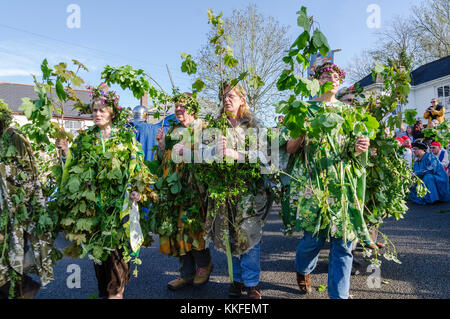 participants in the hal-an-tow pageant on flora day in helston, cornwall, england, uk. Stock Photo