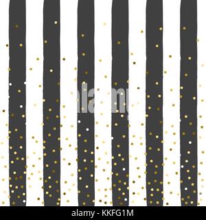 Golden background Vector illustration Gold glitter confetti on striped black and white background Cute abstract backdrop template Stock Vector