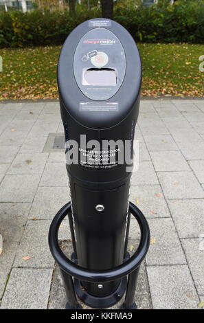 A Charge Master charging point for electric vehicles, Milton Keynes, England. Playing a key role in the delivery of the first ever Go Ultra Low City,  Stock Photo