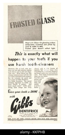 1939 UK Magazine Gibbs Dentifrice Advert Stock Photo