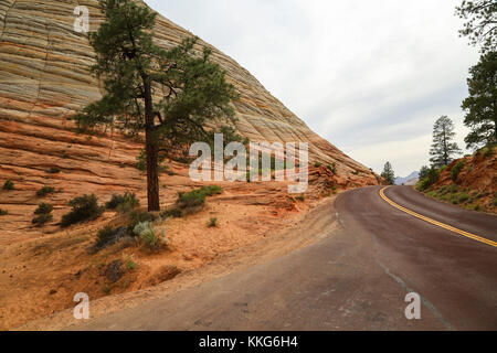 A scene along the Zion-Mt. Carmel Hwy as one enters Zion National Park from the east Stock Photo