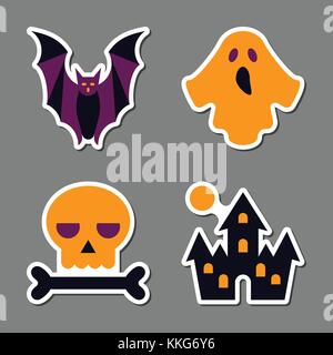 Halloween icon sticker set. Flat style color badges for web, banner, emblem, logo. Isolated element collection for print, tag, label, poster. Patchwor Stock Vector