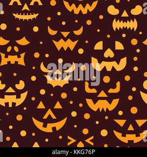 Halloween seamless pattern. Vector horror face illustration. Evil scary spooky eyes, angry ghost teeth background. Season celebration symbol. Print, w Stock Vector