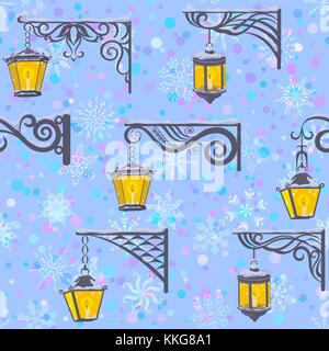 Street Lanterns, Seamless Pattern Stock Vector