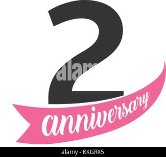Second Anniversary vector logo. Number 2. Illustration for greeting card, invitation, poster, marriage, commemoration, certificate. Stock Vector