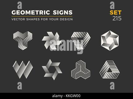 Set of eight minimalistic trendy shapes. Stylish vector logo emblems for Your design. Simple  geometric signs collection. Stock Vector
