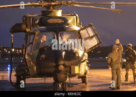 Vantaa, Finland. 30th November 2017. Prince William familiarise himself with an NH90 military helicopter. Heini Kettunen/Alamy Live Newsews Stock Photo