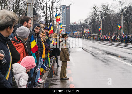 Sibiu, Romania - December 1, 2017: Guard of honour and troops take part in a parade on National Day in Sibiu, Romania, Transylvania region Credit: Ungureanu Vadim/Alamy Live News Stock Photo