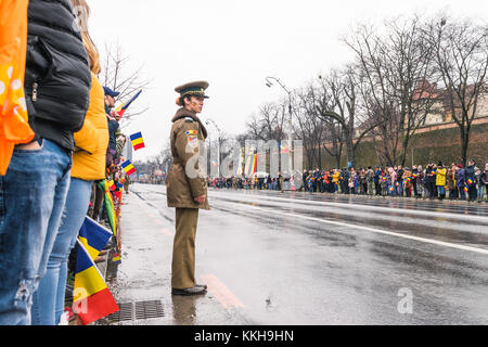 Sibiu, Romania - December 1, 2017: Guard of honour and troops take part in a parade on National Day in Sibiu, Romania, Transylvania region Credit: Ungureanu Vadim/Alamy Live News Stock Photo