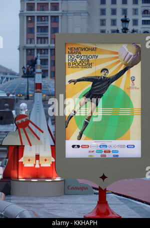 Moskau, Russland. 29th Nov, 2017. WM 2018 Logos und Plakate in Moskau. Feature/Schmuckbild/Hintergrund/Hintergrundbild. Fussball: Auslosung zur FIFA- Fussball Weltmeisterschaft 2018 in Moskau, Russland 01.12.2017 - Football, Draw for the FIFA- World Cup 2018, Moscow, December 01, 2017 |usage worldwide Credit: dpa/Alamy Live News