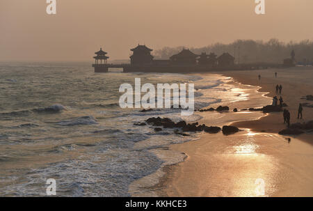 Qinhuangda, Qinhuangda, China. 30th Nov, 2017. Qinhuangdao, CHINA-November 2017:(EDITORIAL USE ONLY. CHINA OUT) .Laolongtou Great Wall, located at Shanhaiguan Scenic Area in Qinhuangdao, north China's Hebei Province, is also known as Old Dragon's Head Great Wall. Laolongtou is where the Great Wall of China meets the sea and was once considered as where the Great Wall of China starts. Laolongtou means Old Dragon'ss Head, so named because the Great Wall here resembles a dragon drinking water from the sea. Laolongtou is the only section of the great wall that extends into the sea. (Credit I Stock Photo