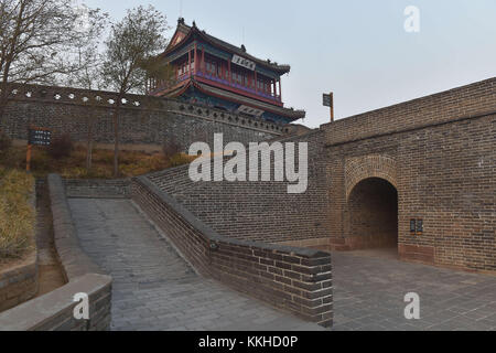 Qinhuangda, Qinhuangda, China. 30th Nov, 2017. Qinhuangdao, CHINA-November 2017:(EDITORIAL USE ONLY. CHINA OUT) .Laolongtou Great Wall, located at Shanhaiguan Scenic Area in Qinhuangdao, north China's Hebei Province, is also known as Old Dragon's Head Great Wall. Laolongtou is where the Great Wall of China meets the sea and was once considered as where the Great Wall of China starts. Laolongtou means Old Dragon'ss Head, so named because the Great Wall here resembles a dragon drinking water from the sea. Laolongtou is the only section of the great wall that extends into the sea. (Credit I Stock Photo