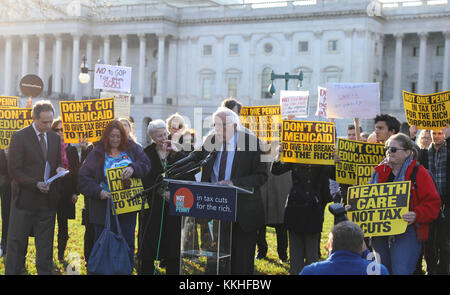 Washington, United States. 29th Nov, 2017. U.S. Senator Bernie Sanders of Vermont speaks during the People's Filibuster rally to against the Republican Tax Bill outside the U.S. Capitol November 30, 2017 in Washington, DC. (photo by US Senate Photo via Credit: Planetpix/Alamy Live News Stock Photo