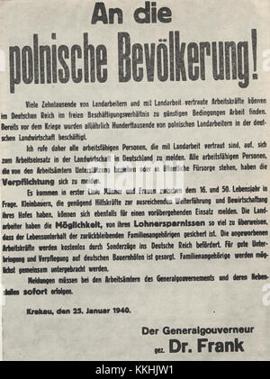Hans Frank proclamation to the Polish farmers from January 1940 (Ger version) Stock Photo