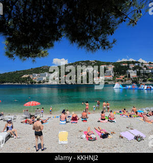 Summer view over Lapad Bay beach, Lapad town, Dubrovnik, Dalmatian coast, Adriatic Sea, Croatia, Europe. Stock Photo