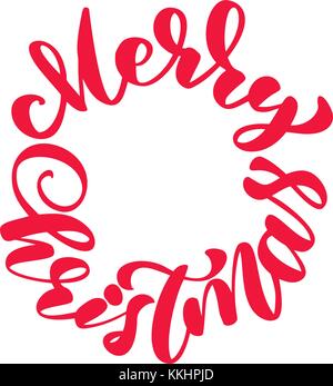 texts Merry Christmas hand written in a circle calligraphy lettering. handmade vector illustration. Fun brush ink typography for photo overlays, t-shirt print, flyer, poster design Stock Vector