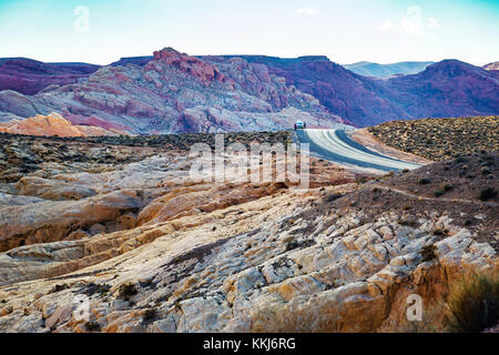 Winding road on horison in the Valley of Fire State Park, Nevada, USA Stock Photo