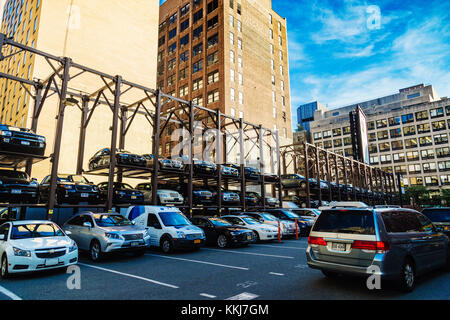 Multi-level parking system in Manhattan, New York City, US Stock Photo
