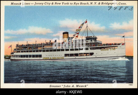 Postcard depicting the steamer 'John A. Meseck' operating between Jersey City, New York, Rye Beach, and Bridgeport, Connecticut. Stock Photo