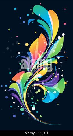 Abstract multicolored background, floral elements on black Stock Vector