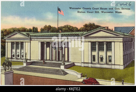 Worcester County Court House and Gen. Devens Statue, Court Hill, Worcester, Mass (75426) Stock Photo