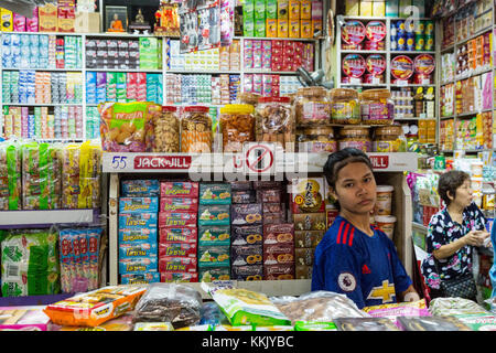 Bangkok, Thailand.  Store Selling Assorted Food Items in the Chinese Food Market, Chinatown. Stock Photo