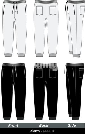 plain trousers template, front and back view, vector illustration Stock ...