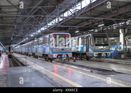Moscow, Russia - October 27, 2017: Subway train metro depot Krasnaya presnya Stock Photo