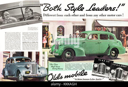 1937 U.S. Magazine Oldsmobile Cars Advert Stock Photo