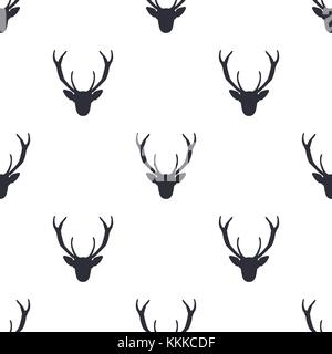 Deer head pattern. Wild animal symbols seamless background. Deers icon. Retro wallpaper. Stock vector illustration isolated on white Stock Vector