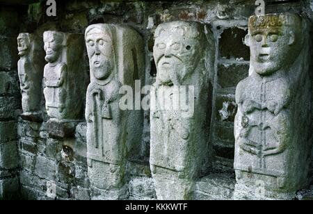 Celtic Christian monastic carvings of saints monks on White Island, Lower Lough Erne, near Enniskillen, Co. Fermanagh, Ireland. Stock Photo