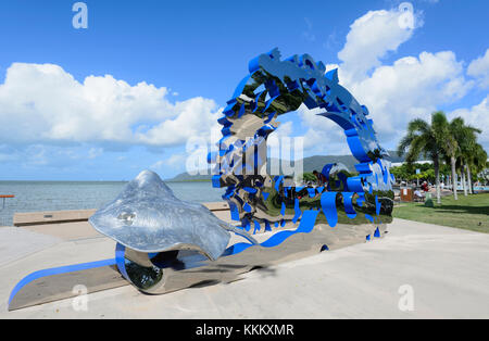 Citizens Gateway to the Great Barrier Reef is a public artwork by indigenous artist Brian Robinson, Cairns Esplanade, Far North Queensland, FNQ, QLD, Stock Photo