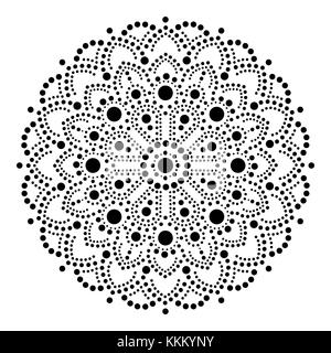 Aboriginal dot painting mandala, Australian ethnic design, gypsy vector dots pattern ethnic style in black Stock Vector