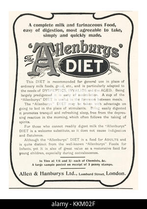 1905 UK Magazine Allenburys Diet Food Advert Stock Photo