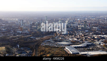 aerial view of the Manchester skyline from the east, UK Stock Photo