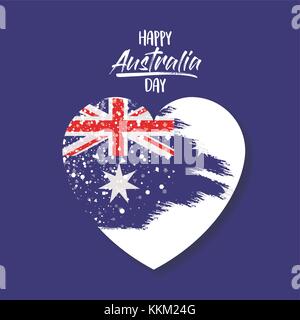 happy australia day poster with australian flag on heart in dark blue background Stock Vector