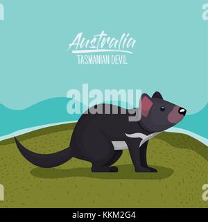 poster tasmanian devil in australia map in green surrounded by the ...