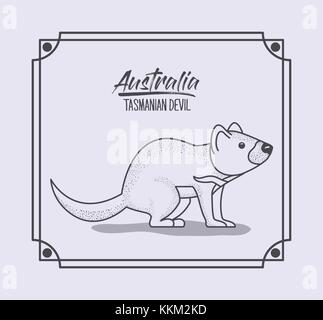 poster tasmanian devil in australia map in green surrounded by the ...