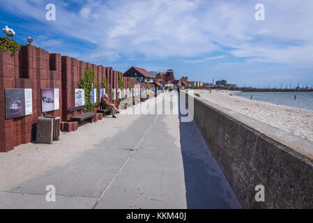 Promenade in Hel town on Hel Peninsula separating bay from open Baltic Sea in Pomeranian Voivodeship of Poland Stock Photo