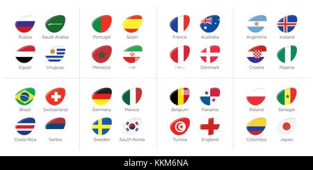 Groups of participating countries to the soccer tournament in russia Stock Vector