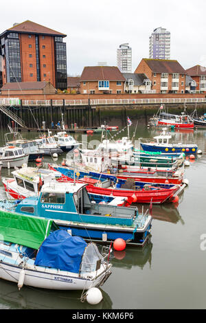 Boats moored in the marina on the River Wear at Sunderland, Tyne & Wear UK