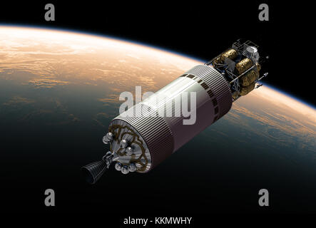 Crew Exploration Vehicle In Outer Space. 3D Illustration. Stock Photo