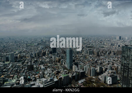 Fantastic view of the skyline of Tokyo, Japan with a dramatic look. Stock Photo