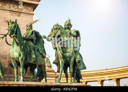 Heroes Square in Budapest, details of statues and monuments in the square Stock Photo