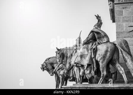 Heroes Square in Budapest, details of statues and monuments in the square Stock Photo